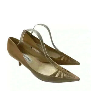 Jimmy Choo Womens Beige Leather Stiletto Pointed Toe Pumps Brown Leather Size 41